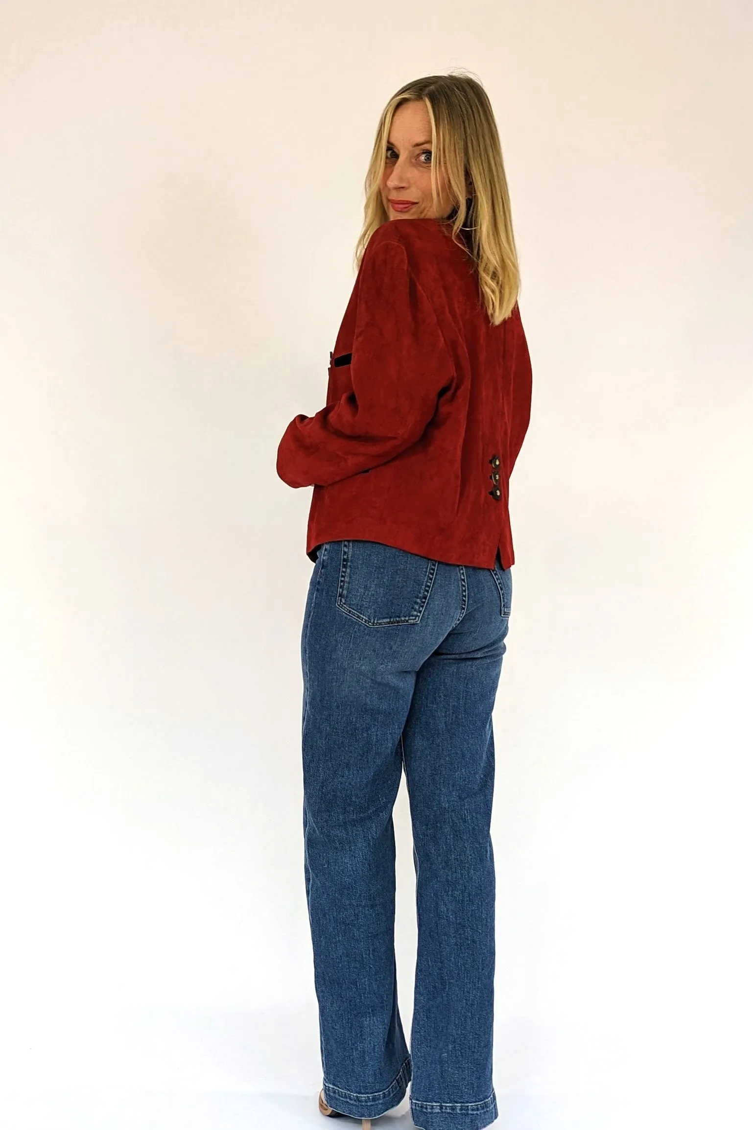 Soft Red Suede Jacket with Feature Buttons