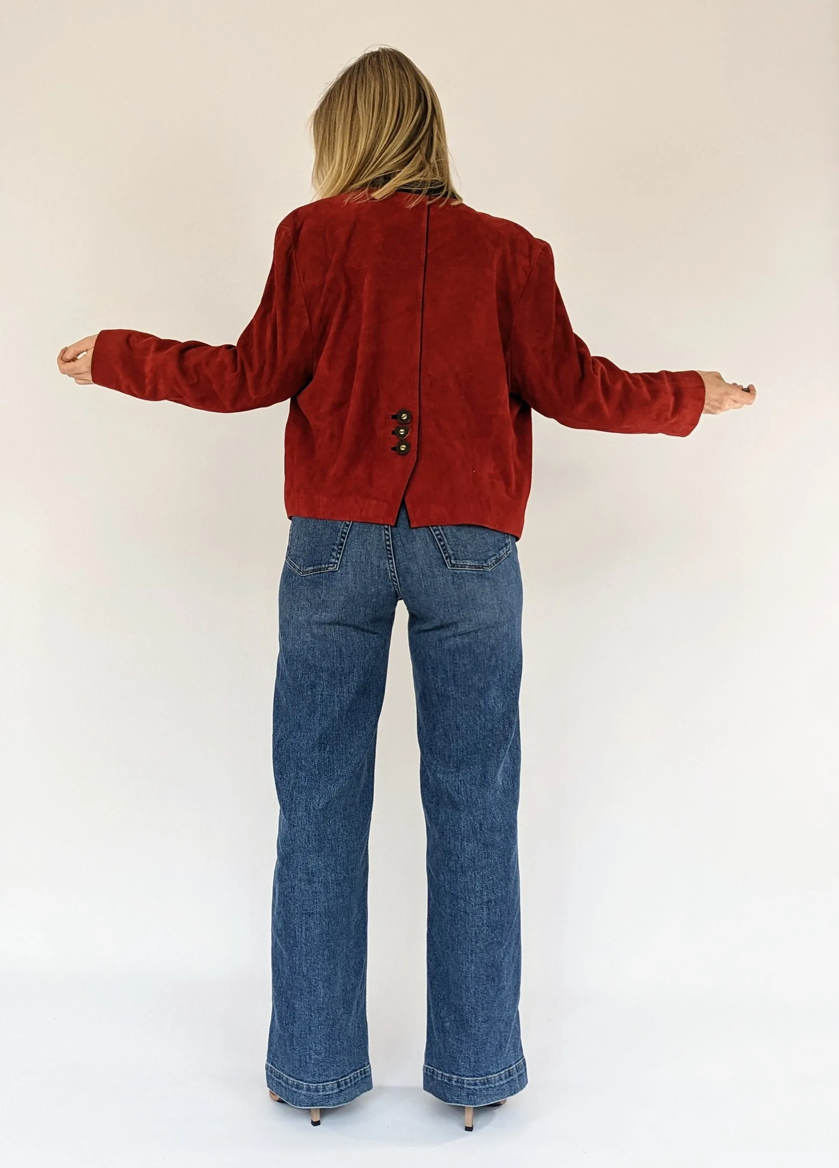 Soft Red Suede Jacket with Feature Buttons