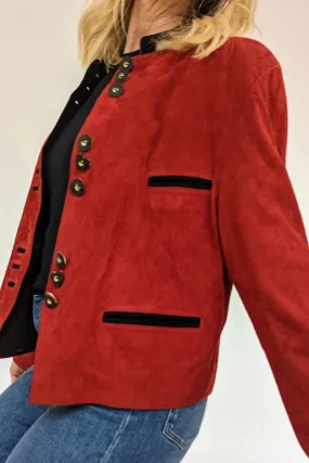 Soft Red Suede Jacket with Feature Buttons