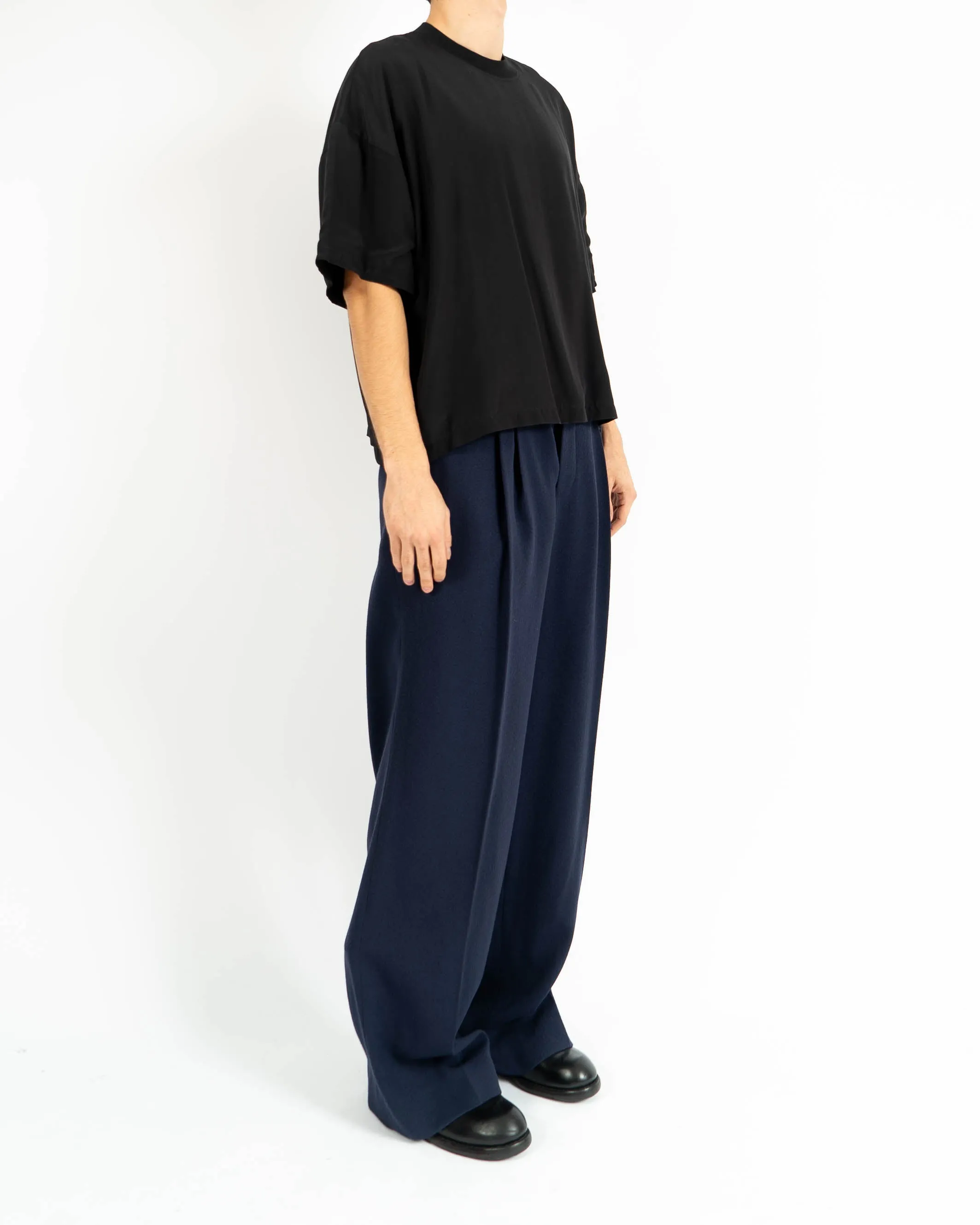 SS18 Black Boxy Silk T-Shirt