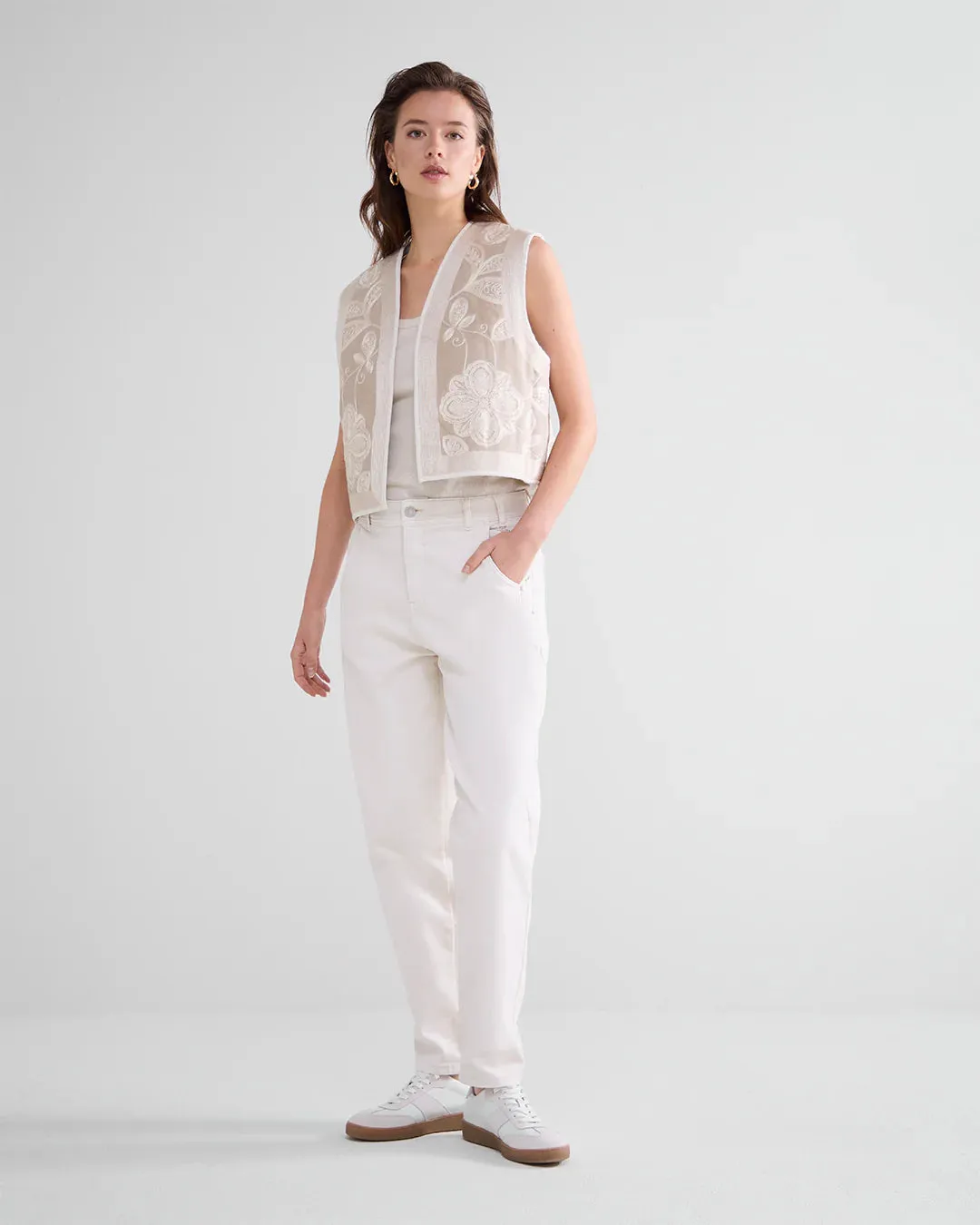 Summum Woman Short Velour Gilet - Ivory