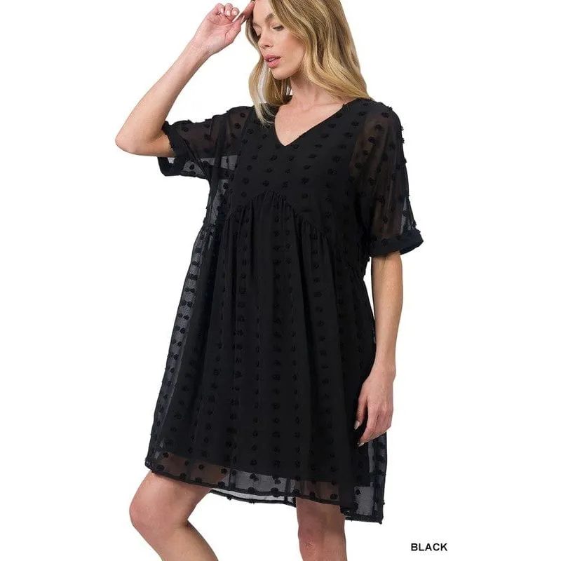 Swiss dot babydoll v-neck dress