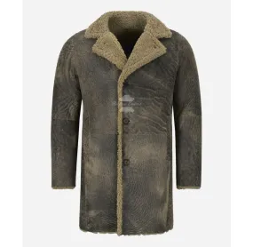 VIKTOR Men's Sheepskin Coat Vintage Real Shearling Coat