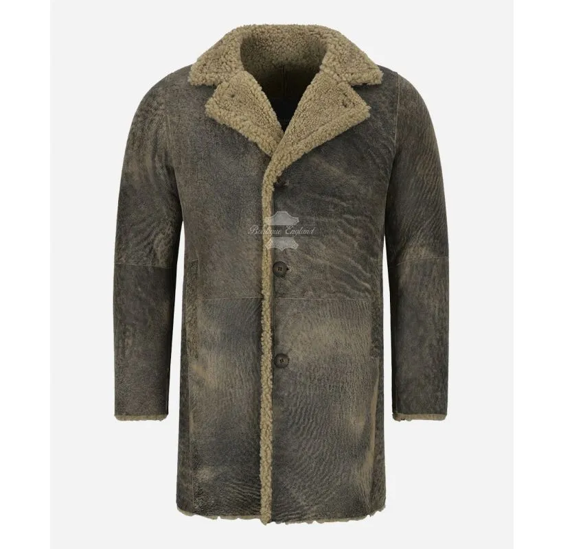 VIKTOR Men's Sheepskin Coat Vintage Real Shearling Coat
