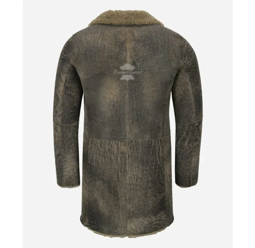 VIKTOR Men's Sheepskin Coat Vintage Real Shearling Coat