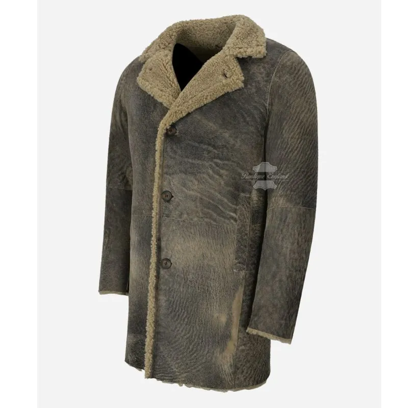 VIKTOR Men's Sheepskin Coat Vintage Real Shearling Coat